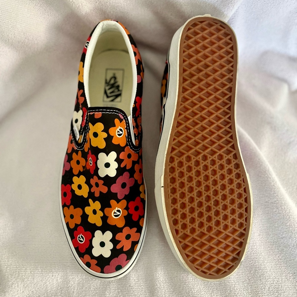 Vans Black Floral Slip-On Shoes